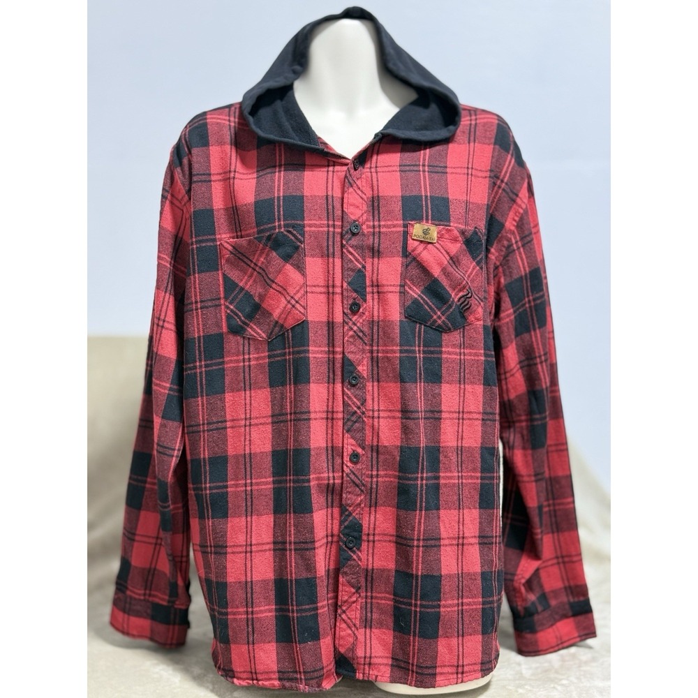Rocawear Men's Plaid‎ Button Up Long Sleeve Flannel Shacket BL1 Red XXL Y2K